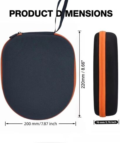 EVA Headphone Case, Hard Shell Travel Organizer,Fits Sony WH-CH720N/WH-CH520, JBL Tune 510BT & More. 8.66x7.87x2.76in. Shockproof EVA Shell, Mesh Pocket for Cables. Black/Orange in Kuwait