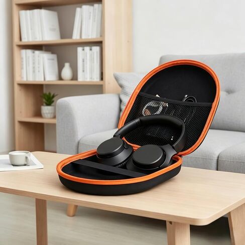 EVA Headphone Case, Hard Shell Travel Organizer,Fits Sony WH-CH720N/WH-CH520, JBL Tune 510BT & More. 8.66x7.87x2.76in. Shockproof EVA Shell, Mesh Pocket for Cables. Black/Orange in Kuwait