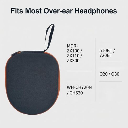 EVA Headphone Case, Hard Shell Travel Organizer,Fits Sony WH-CH720N/WH-CH520, JBL Tune 510BT & More. 8.66x7.87x2.76in. Shockproof EVA Shell, Mesh Pocket for Cables. Black/Orange in Kuwait