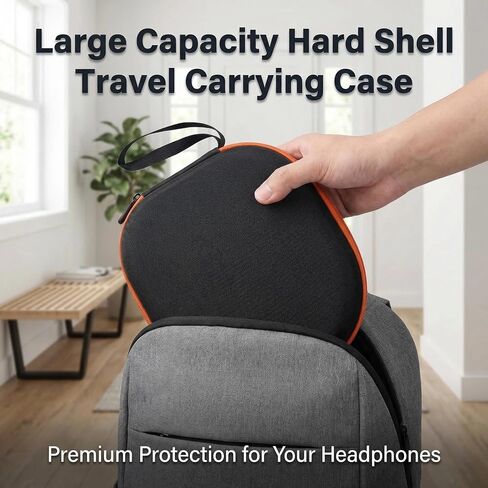 EVA Headphone Case, Hard Shell Travel Organizer,Fits Sony WH-CH720N/WH-CH520, JBL Tune 510BT & More. 8.66x7.87x2.76in. Shockproof EVA Shell, Mesh Pocket for Cables. Black/Orange in Kuwait