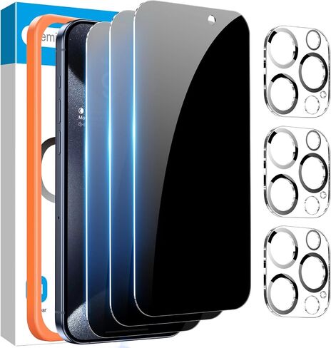 Fotbor [3+3 Pack Privacy Screen Protector for iPhone 17 Pro Max, 26° Anti-Spy & Blue Light Filter Tempered Glass with 3 Camera Lens Protectors, 3X Reinforced, Easy Alignment in Kuwait