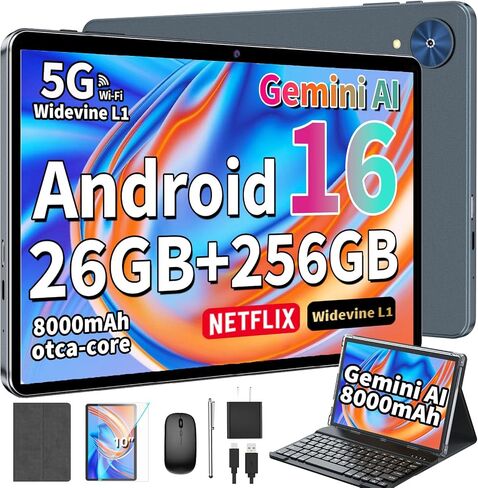 Tablet, 10 Inch Android 16 Tablet with Keyboard, Gemini AI, 26GB+256GB+2TB in Kuwait