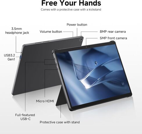 CHUWI Hi10 Max AI Tablet 12.96", Intel Ultra 5 125U, 12GB LPDDR5 512GB SSD, AI Boost NPU, 12C/14T, Max 4.3GHz, IPS 2880 * 1920 Touchscreen, 4K Micro-HDMI, WiFi 6, BT 5.3, USB 3.2, Type C, with Case in Kuwait