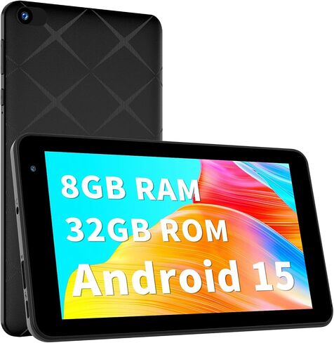 VASOUN 7 inch Tablet Android 15, 8GB（3GB+5GB Expand） RAM 32GB ROM 512GB Expand, 5-Core Processor, Ultra-Portable, 5G WiFi 6, Dual Camera, Kids & Travel Tablet PC (Black) in Kuwait