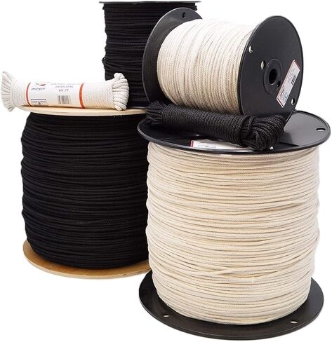 White Unglazed Trickline tie line 600 ft. x 1/8" Natural Cotton Cover w/Polyester Core for Strength, Theatrical Cable & Wire Tie Stage HVY Duty Rig Multipurpose Utility #4, Great White Made in USA in Kuwait