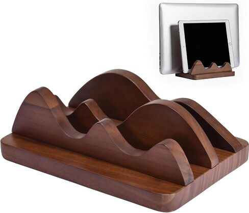 Vertical Laptop Stand for Desk Wood Walnut Adjustable Width Holder Compatible with All MacBook Pro Air HP Dell Surface Organizer Fits 10-30mm Laptops Dual Slot Design in Kuwait
