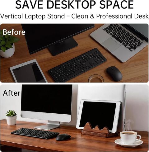 Vertical Laptop Stand for Desk Wood Walnut Adjustable Width Holder Compatible with All MacBook Pro Air HP Dell Surface Organizer Fits 10-30mm Laptops Dual Slot Design in Kuwait