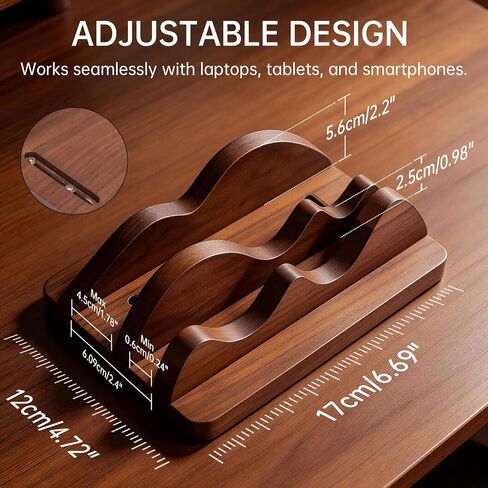 Vertical Laptop Stand for Desk Wood Walnut Adjustable Width Holder Compatible with All MacBook Pro Air HP Dell Surface Organizer Fits 10-30mm Laptops Dual Slot Design in Kuwait