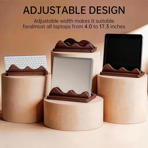 Vertical Laptop Stand for Desk Wood Walnut Adjustable Width Holder Compatible with All MacBook Pro Air HP Dell Surface Organizer Fits 10-30mm Laptops Dual Slot Design in Kuwait