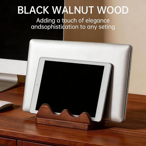 Vertical Laptop Stand for Desk Wood Walnut Adjustable Width Holder Compatible with All MacBook Pro Air HP Dell Surface Organizer Fits 10-30mm Laptops Dual Slot Design in Kuwait