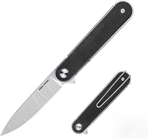 REALSTEEL IRIS Pocket Knife, Folding Knife, Flipper, Liner Lock, 2.99" 12C27 Steel Blade, Lightweight G10 Handle, 1.74oz, Deep-carry Pocket Clip, EDC Outdoor Indoor, Gifts for Men Women Camping Hiking Climbing Fishing (Carbon Fiber laminate G10) in Kuwait
