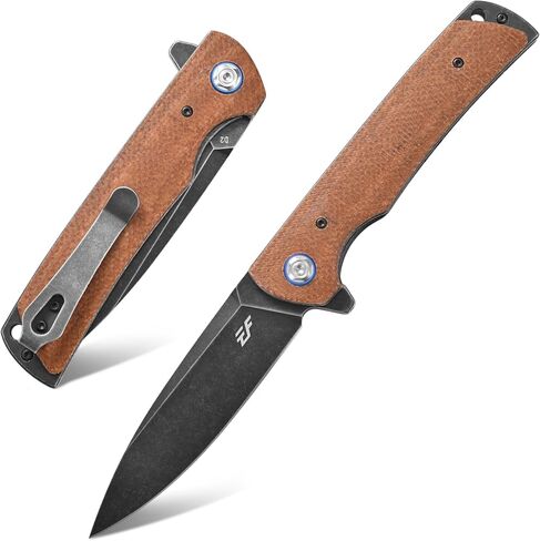 Eafengrow EF973 Folding Knife, D2 Steel Blade Micarta Handle Scale Pocket Knife Folder for Working Camping Hiking EDC Tool Knife(brown) in Kuwait