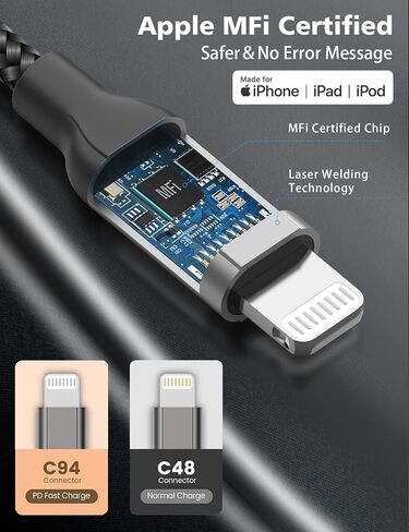 2ft USB C to Lightning Cable 2Pack,[Apple MFi Certified] Power Delivery USB C iPhone Charger Fast Charging, 2 foot Nylon Braided Type C to Lightning Cord for iPhone 14 13 12 11 Pro Max XR XS 8 SE iPad in Kuwait