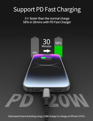 2ft USB C to Lightning Cable 2Pack,[Apple MFi Certified] Power Delivery USB C iPhone Charger Fast Charging, 2 foot Nylon Braided Type C to Lightning Cord for iPhone 14 13 12 11 Pro Max XR XS 8 SE iPad in Kuwait