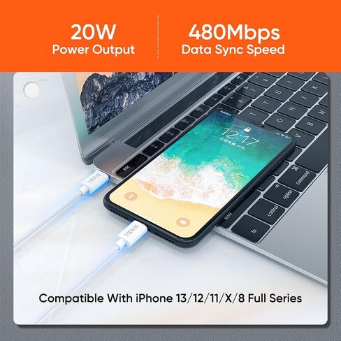 CB477 USB-C to Lightning Charger Cable for Apple iPhone 14 13 12 11 X Xs Pro, Pro Max, Plus, iPad, 3 Foot, White in Kuwait