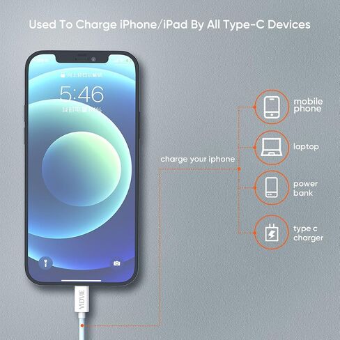 CB477 USB-C to Lightning Charger Cable for Apple iPhone 14 13 12 11 X Xs Pro, Pro Max, Plus, iPad, 3 Foot, White in Kuwait