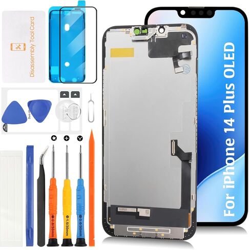 for iPhone 14 Plus OLED Screen Replacement with Proximity Sensor Flex Cable 6.7" Display Assembly Touch Digitizer Repair Kit A2649 A2881 A2884 A2883 A2882 (Hard OLED, Same Notch Size) in Kuwait