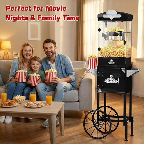 Popcorn Machine, 10 Oz Vintage Popcorn Machine Cart with Wheels, Professional Movie Theater Style Popcorn Popper Makes Up to 40 Cups, Popcorn Maker Machine for Home & Commercial (Onyx Black) in Kuwait
