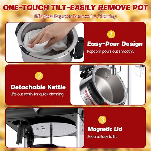 Popcorn Machine, 10 Oz Vintage Popcorn Machine Cart with Wheels, Professional Movie Theater Style Popcorn Popper Makes Up to 40 Cups, Popcorn Maker Machine for Home & Commercial (Onyx Black) in Kuwait