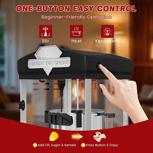 Popcorn Machine, 10 Oz Vintage Popcorn Machine Cart with Wheels, Professional Movie Theater Style Popcorn Popper Makes Up to 40 Cups, Popcorn Maker Machine for Home & Commercial (Onyx Black) in Kuwait