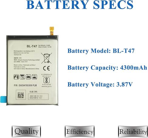 New Upgraded Battery for LG Velvet 5G (AT&T, Unlocked), BL-T47 Replacement Battery Compatible with LG Velvet 5G (AT&T, Unlocked), with Repair Tools & Instruction in Kuwait