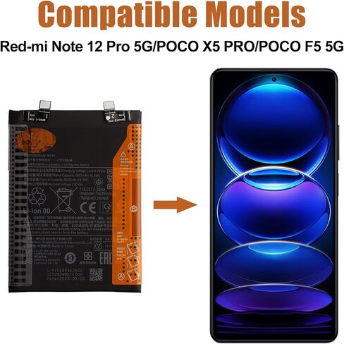 Duotipa New Replacement Battery BP4K for Redmi Note 12 Pro 5G / Poco X5 PRO/Poco F5 5G with Repair Tools Kit in Kuwait