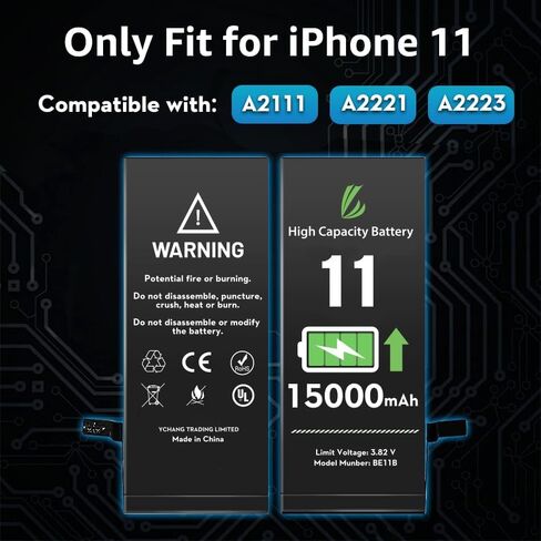 LL TRADER Battery for iPhone 11, 15000 mAh High Capacity Replacement Battery for iPhone 11 (A2111, A2223, A2221) with Full Set Repair Tool Kit 2026 in Kuwait