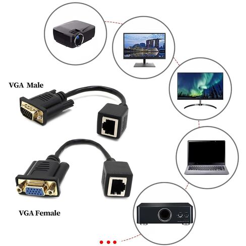 hejhncii 15cm VGA to RJ45 Converters Adapters Cable Line Extension Wire Cord Female/Male to Female Cat5 / Cat6 Ethnernet Cable Vga Extender Line Converters Wire in Kuwait