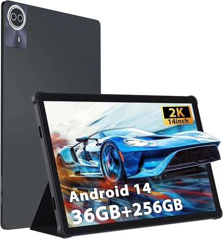 2026 Premium 14 Inch Android Tablet, 2.5K High IPS Display, 36GB RAM 256GB ROM (1TB Expand), Octa-Core MT6769 Mali-G57, 11580mAh Battery, Dual Band WiFi, Quad Box Speakers, 8+13MP, 5G/2.4G WiFi-Silver in Kuwait
