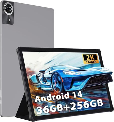 2026 Premium 14 Inch Android Tablet, 2.5K High IPS Display, 36GB RAM 256GB ROM (1TB Expand), Octa-Core MT6769 Mali-G57, 11580mAh Battery, Dual Band WiFi, Quad Box Speakers, 8+13MP, 5G/2.4G WiFi-Silver in Saudi Arabia