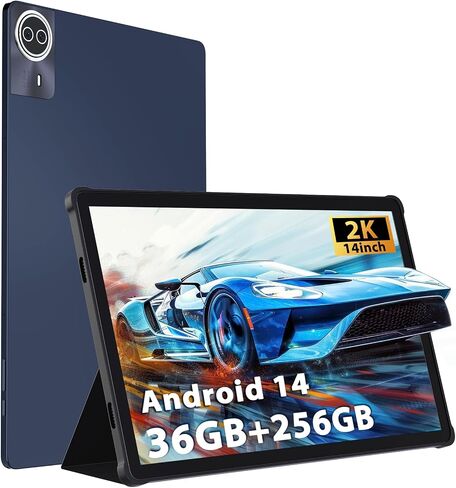 2026 Premium 14 Inch Android Tablet, 2.5K High IPS Display, 36GB RAM 256GB ROM (1TB Expand), Octa-Core MT6769 Mali-G57, 11580mAh Battery, Dual Band WiFi, Quad Box Speakers, 8+13MP, 5G/2.4G WiFi-Silver in Saudi Arabia