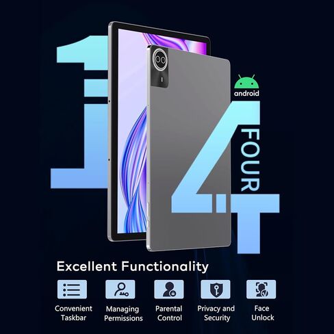 2026 Premium 14 Inch Android Tablet, 2.5K High IPS Display, 36GB RAM 256GB ROM (1TB Expand), Octa-Core MT6769 Mali-G57, 11580mAh Battery, Dual Band WiFi, Quad Box Speakers, 8+13MP, 5G/2.4G WiFi-Silver in Saudi Arabia