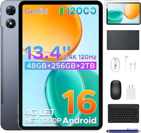 P13 Pro 13.4 Inch Android Tablet, Android 16 Tablet with Gemini AI, UNISOC T7280 Octa Core, 48GB RAM+256GB ROM, 2.4K 120Hz Screen, 12000mAh, 4G LTE, 16MP+8MP, Tablet with Keyboard, Pen-Blue in Kuwait
