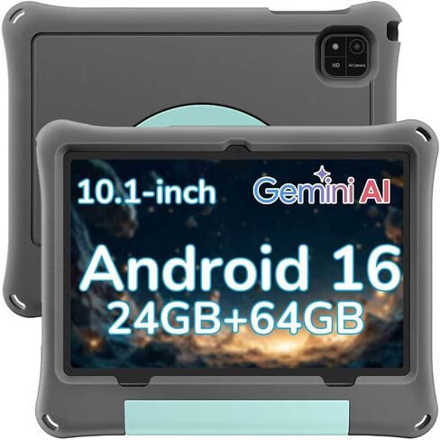 Tablet 10.1 Inch Android 16 Tablet, 24GB RAM 64GB ROM 1TB Expand, Octa‑Core Eletronic Tablet with Case, Gemini AI, Dual Camera, WiFi, HD IPS Display, BT, 6000mAh, Widevine L1, Kids Parental Control in Kuwait