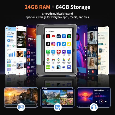 Tablet 10.1 Inch Android 16 Tablet, 24GB RAM 64GB ROM 1TB Expand, Octa‑Core Eletronic Tablet with Case, Gemini AI, Dual Camera, WiFi, HD IPS Display, BT, 6000mAh, Widevine L1, Kids Parental Control in Kuwait