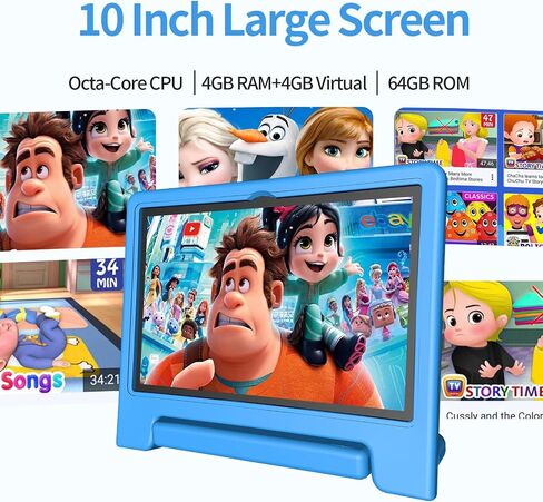 JREN Android Tablet 10 Inch 64GB ｜Octa-core｜WiFi ｜Bluetooth｜Parental Control｜Electronic Tabletas Blue in Kuwait