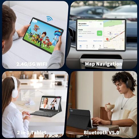 2026 Android tablet 10 inch, Android 15 Tablet with Keyboard, 24GB+256GB+2TB Expand, 2 in 1 Tablets with Gemini AI, 8-Core, 8000mAh, Widevine L1, GMS, Tablets PC with Case, Mouse, Stylus (Black Case) in Kuwait