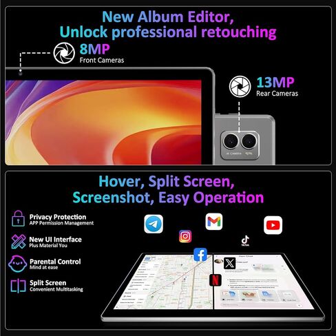 Tablet 14 Inch Android 15 Tablets, 2000*1200 IPS Display Tablets, 256GB Storage(Expand to 2TB) + 36GB,11580 mAh 18W PD Fast Charger, 8 Core CPU,4 Speakers, 5G WiFi, 8+13MP, Tablet with Case - Gray in Kuwait