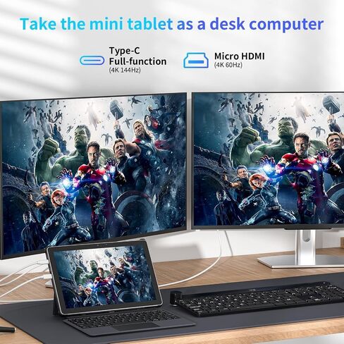 AWOW 10.1" Tablet with Keyboard, 2-in-1 Mini Laptop Tablet PC, Intel N150, 12GB RAM 256GB SSD, in-Cell Display, 36W PD Fast Charging, WiFi 6, BT 5.0, HDMI, Type-C, 8MP+5MP Camera in Kuwait