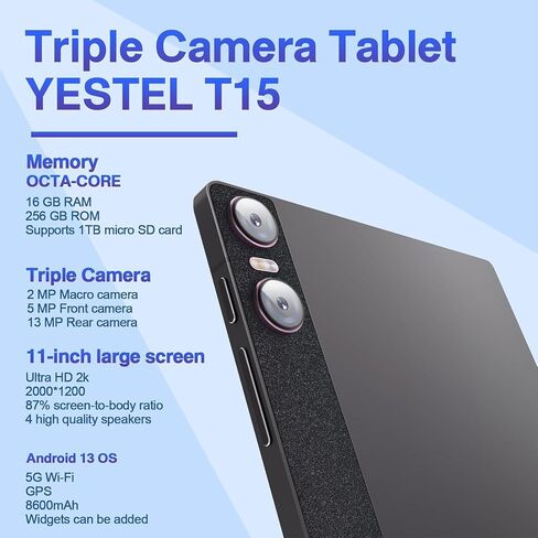 YESTEL 11 Inch Android 13 Tablet, 16GB+256GB, 8600mAh, 2K Display 2000x1200 in Kuwait