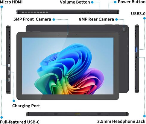 AWOW 10.1" Tablet with Keyboard, 2-in-1 Mini Laptop Tablet PC, Intel N150, 12GB RAM 256GB SSD, in-Cell Display, 36W PD Fast Charging, WiFi 6, BT 5.0, HDMI, Type-C, 8MP+5MP Camera in Kuwait