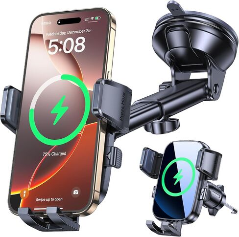 Kaistyle Wireless Car Charger【One Hand Manual Clamping】 Fast Wireless Charger for Car Phone Holder Mount Charger Phone Holders for Your Car Dashboard/Windshield/Vent Truck Mount for iPhone Samsung in Kuwait