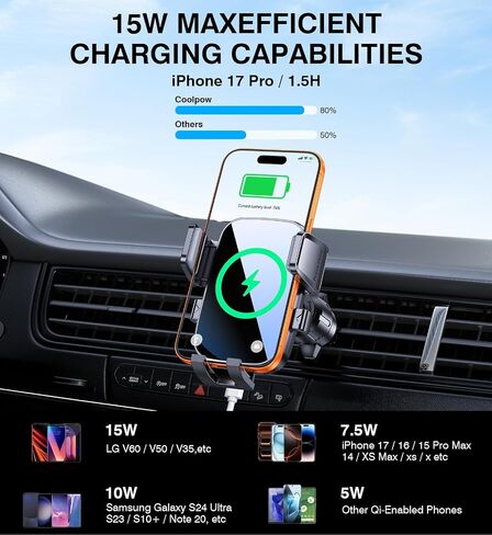 Kaistyle Wireless Car Charger【One Hand Manual Clamping】 Fast Wireless Charger for Car Phone Holder Mount Charger Phone Holders for Your Car Dashboard/Windshield/Vent Truck Mount for iPhone Samsung in Kuwait