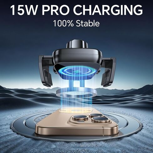 Kaistyle Wireless Car Charger【One Hand Manual Clamping】 Fast Wireless Charger for Car Phone Holder Mount Charger Phone Holders for Your Car Dashboard/Windshield/Vent Truck Mount for iPhone Samsung in Kuwait