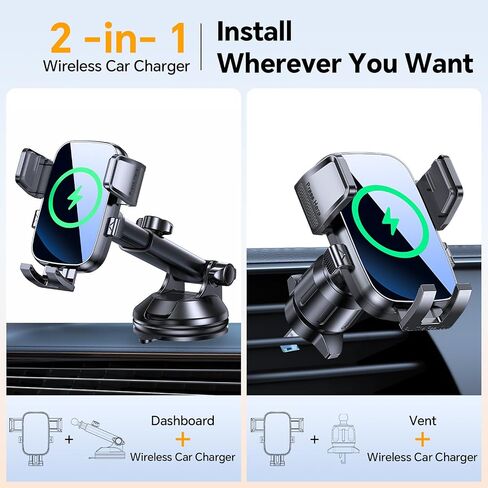 Kaistyle Wireless Car Charger【One Hand Manual Clamping】 Fast Wireless Charger for Car Phone Holder Mount Charger Phone Holders for Your Car Dashboard/Windshield/Vent Truck Mount for iPhone Samsung in Kuwait