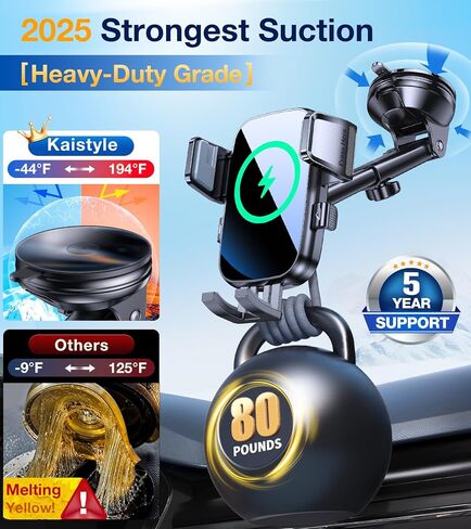 Kaistyle Wireless Car Charger【One Hand Manual Clamping】 Fast Wireless Charger for Car Phone Holder Mount Charger Phone Holders for Your Car Dashboard/Windshield/Vent Truck Mount for iPhone Samsung in Kuwait