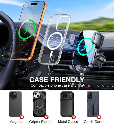 Kaistyle Wireless Car Charger【One Hand Manual Clamping】 Fast Wireless Charger for Car Phone Holder Mount Charger Phone Holders for Your Car Dashboard/Windshield/Vent Truck Mount for iPhone Samsung in Kuwait