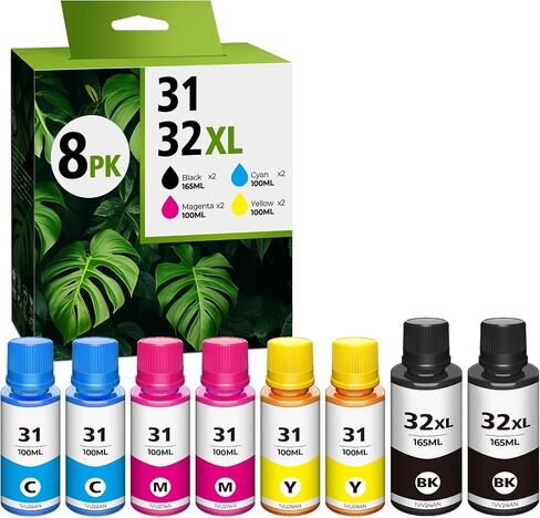 31 Ink Bottle Set 32XL Black Ink Bottle, Compatible for Smart Tank 7602 5101 6001 5000 Ink Refill, Replacement for HP 31 32XL for Smart Tank 6001 5102 5103 7301 7001 Plus 651 551 570 455 457 450 in Kuwait