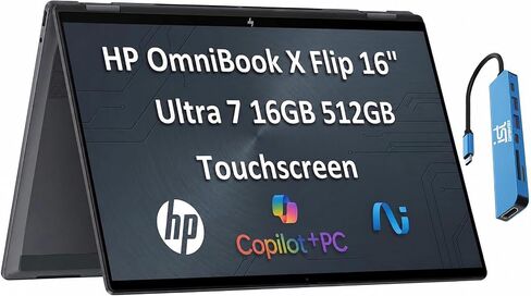 HP OmniBook X Flip 2-in-1 16" FHD+ Touch Screen Laptop |AMD Ryzen AI 5 340|AMD Radeon 840M | Copilot|Backlit|Meteor Silver| 16GB RAM DDR5 | 512GB SSD |Windows 11 Home|Bundle with Stylus Pen in Kuwait