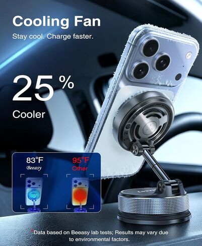 Beeasy 25W Qi2.2 MagSafe Car Mount Charger Built-in Cooling Fan, Upgraded Vacuum Suction Cup 360° Rotation, Magnetic Wireless Car Charger with 63W Adapter for iPhone 17 16 Pro Max Samsung S26 Ultra in Saudi Arabia